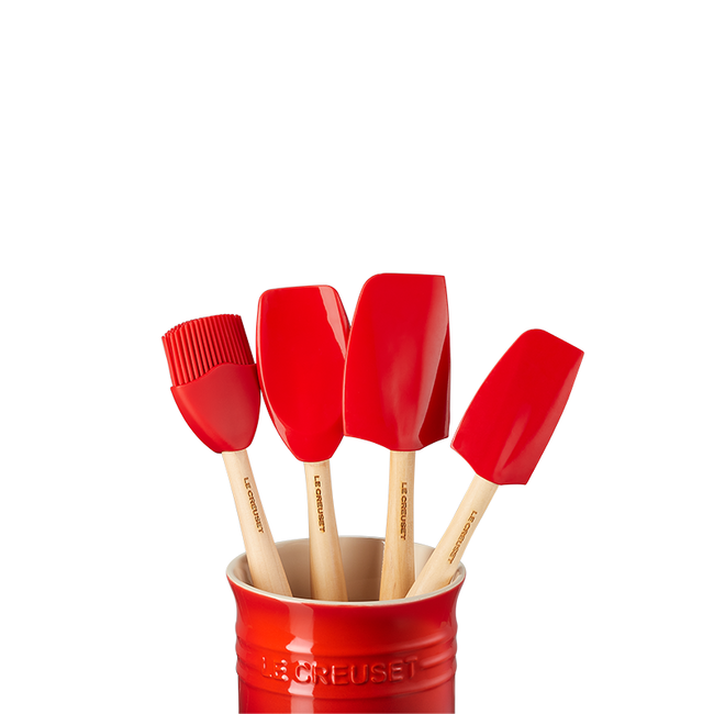 Utensil Crock with 4 Jewel Spatulas, view 2